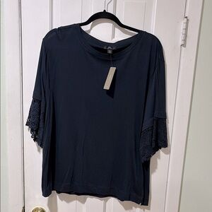 J. Crew Navy lace Sleeve Boxy Blouse